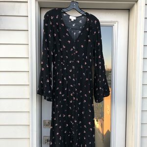 Button front floral midi with flare sleeves